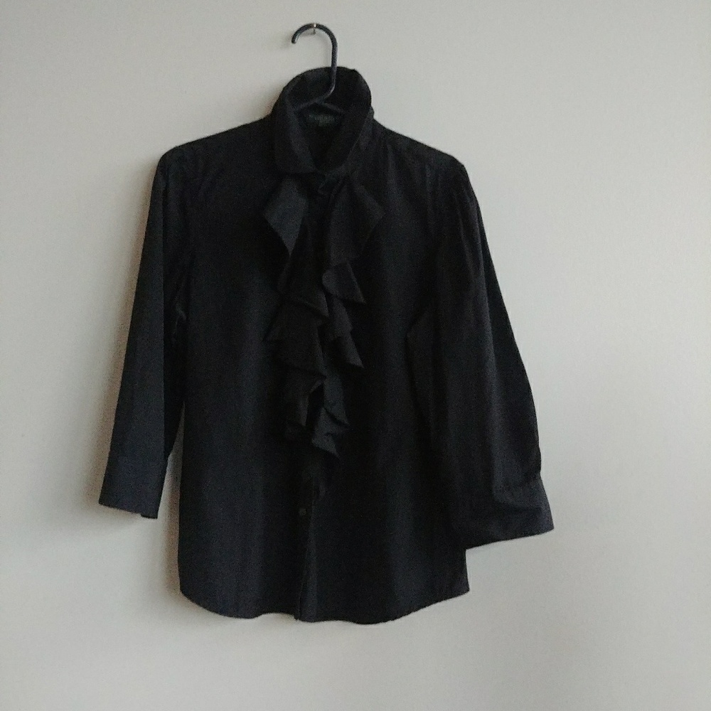 Black ruffled petite large ralph Lauren blouse